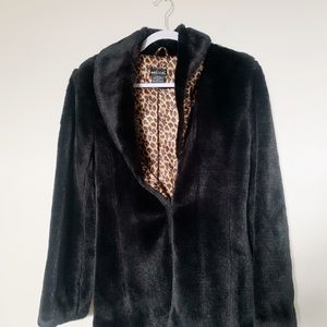 Wet Seal Y2K Black Animal Print Satin Lining Statement Faux Fur Coat Jacket